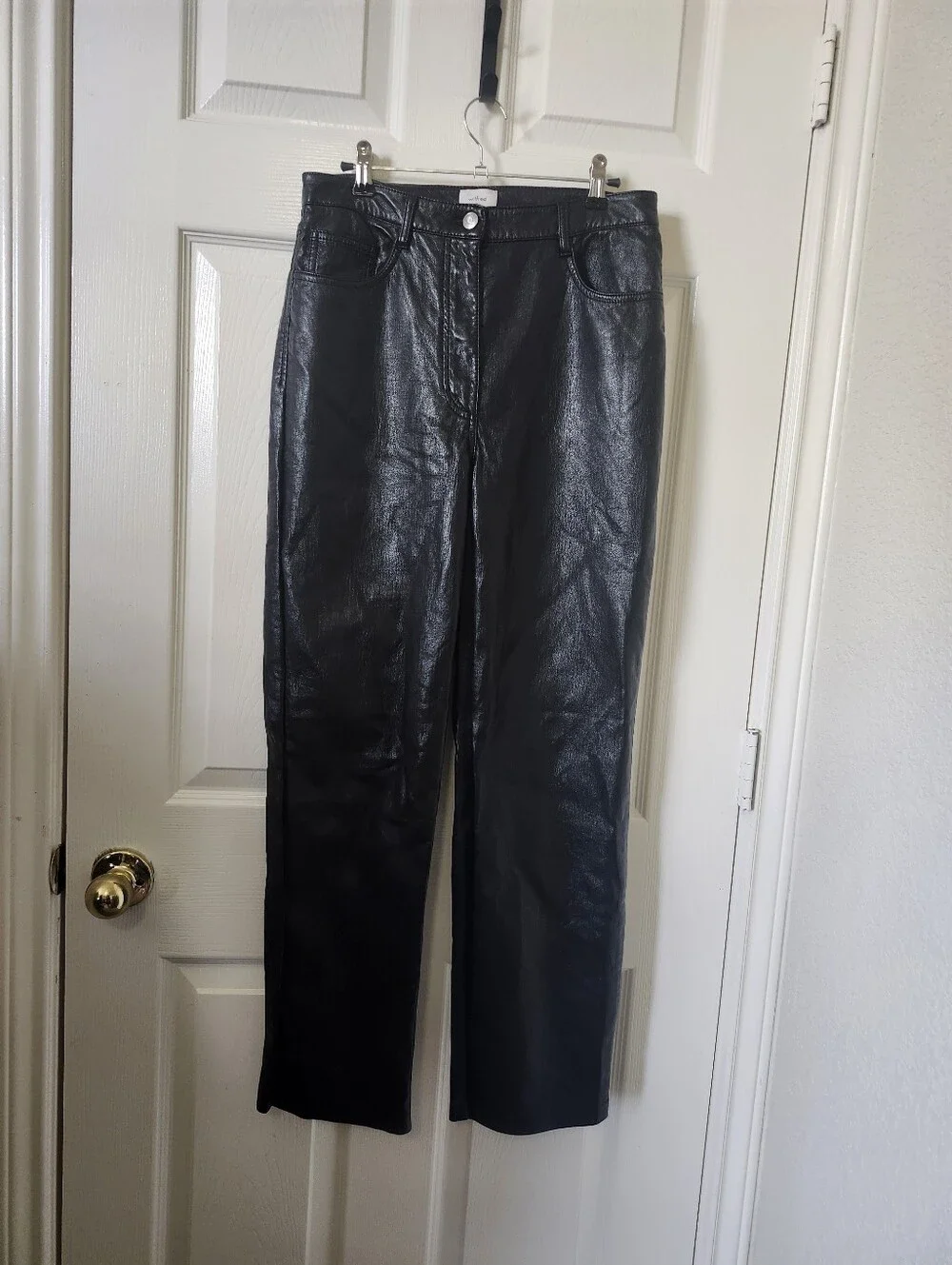 Aritzia Wilfred Melina Black Faux Leather Straight-Leg Pants